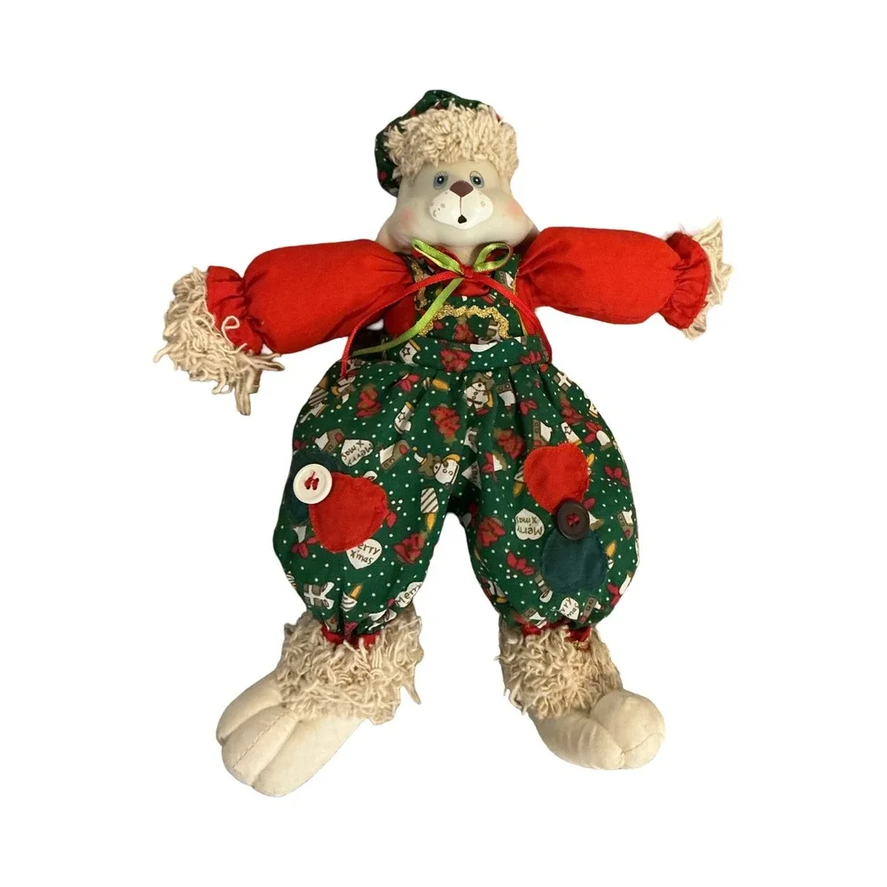 Vintage‎ TL Toys 1995 Christmas Bunny Rabbit Plush Green Red Holiday Doll 10